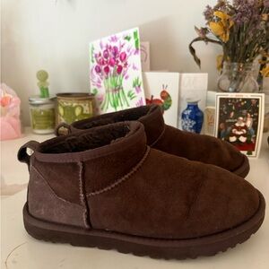 UGG Brown Suede Shearling-Lined Ankle Booties
